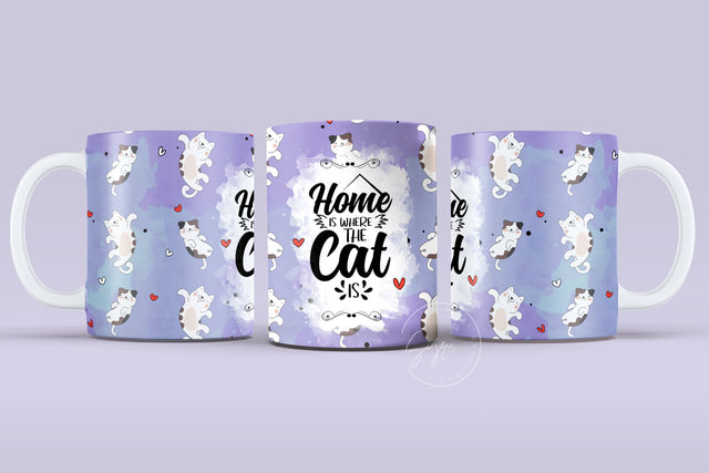 Cute Cats Mug Design, Home Is Where The Cat Is, Cute Cats Wrap, Cat Mug Wrap, 11 & 15 Oz Mug Cricut Press Sublimation Wrap Sublimation Syre Digital Creations 