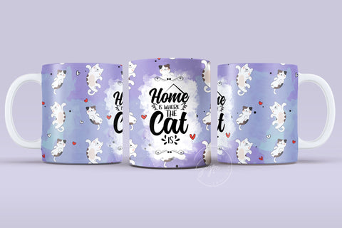 Cute Cats Mug Design, Home Is Where The Cat Is, Cute Cats Wrap, Cat Mug Wrap, 11 & 15 Oz Mug Cricut Press Sublimation Wrap Sublimation Syre Digital Creations 