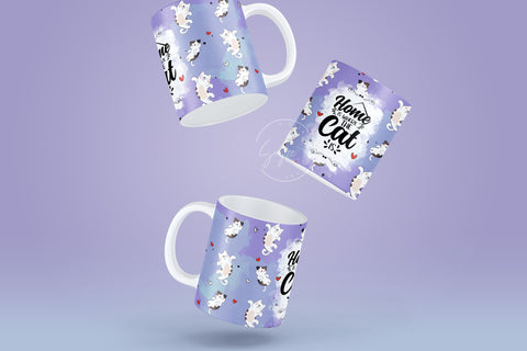 Cute Cats Mug Design, Home Is Where The Cat Is, Cute Cats Wrap, Cat Mug Wrap, 11 & 15 Oz Mug Cricut Press Sublimation Wrap Sublimation Syre Digital Creations 