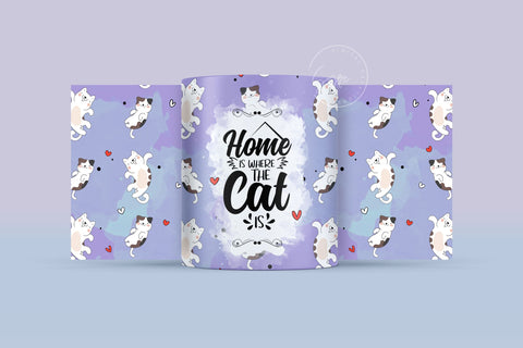 Cute Cats Mug Design, Home Is Where The Cat Is, Cute Cats Wrap, Cat Mug Wrap, 11 & 15 Oz Mug Cricut Press Sublimation Wrap Sublimation Syre Digital Creations 