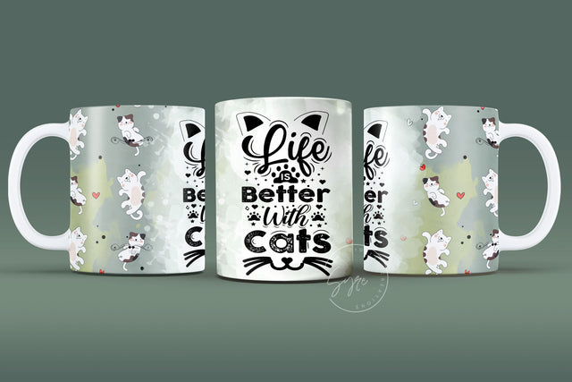 Cute Cats Mug Design, Life Is Better With Cats, Cute Cats Sublimation Wrap, Cat Mug Wrap, 11 & 15 Oz Mug Cricut Press Sublimation Wrap Sublimation Syre Digital Creations 
