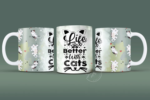 Cute Cats Mug Design, Life Is Better With Cats, Cute Cats Sublimation Wrap, Cat Mug Wrap, 11 & 15 Oz Mug Cricut Press Sublimation Wrap Sublimation Syre Digital Creations 