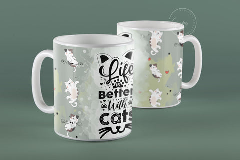 Cute Cats Mug Design, Life Is Better With Cats, Cute Cats Sublimation Wrap, Cat Mug Wrap, 11 & 15 Oz Mug Cricut Press Sublimation Wrap Sublimation Syre Digital Creations 
