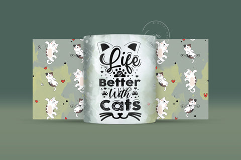 Cute Cats Mug Design, Life Is Better With Cats, Cute Cats Sublimation Wrap, Cat Mug Wrap, 11 & 15 Oz Mug Cricut Press Sublimation Wrap Sublimation Syre Digital Creations 