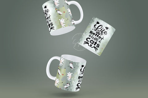 Cute Cats Mug Design, Life Is Better With Cats, Cute Cats Sublimation Wrap, Cat Mug Wrap, 11 & 15 Oz Mug Cricut Press Sublimation Wrap Sublimation Syre Digital Creations 