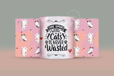 Cute Cats Mug, Time Spent With Cats Is Never Wasted, Cute Cats Sublimation Wrap, Cat Mug Wrap, 11 & 15 Oz Mug Cricut Sublimation Wrap Sublimation Syre Digital Creations 
