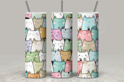 Cute Cats Skinny Tumbler Design, 20 oz Cute Cats Tumbler Wrap, Cute Cats Sublimation Wrap, 20 oz Skinny Travel Tumbler Sublimation Syre Digital Creations 