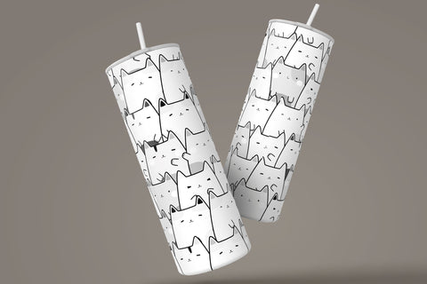 Cute Cats Skinny Tumbler Design, 20 oz Cute Cats Tumbler Wrap, Cute Cats Sublimation Wrap, Black and White Design, Skinny Travel Tumbler Sublimation Syre Digital Creations 
