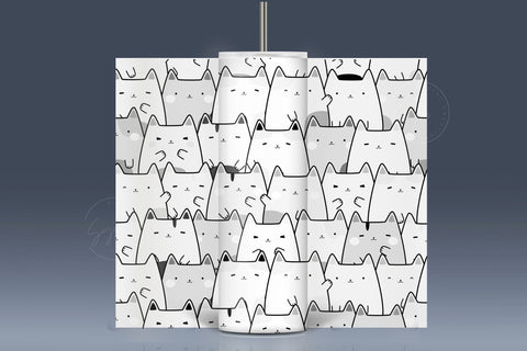 Cute Cats Skinny Tumbler Design, 20 oz Cute Cats Tumbler Wrap, Cute Cats Sublimation Wrap, Black and White Design, Skinny Travel Tumbler Sublimation Syre Digital Creations 