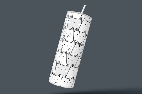 Cute Cats Skinny Tumbler Design, 20 oz Cute Cats Tumbler Wrap, Cute Cats Sublimation Wrap, Black and White Design, Skinny Travel Tumbler Sublimation Syre Digital Creations 