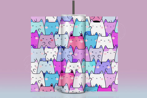Cute Cats Skinny Tumbler Design, 20 oz Cute Cats Tumbler Wrap, Cute Cats Sublimation Wrap, Skinny Travel Tumbler Sublimation Syre Digital Creations 