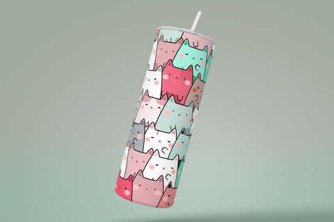 Cute Cats Skinny Tumbler Design, 20 oz Cute Cats Tumbler Wrap, Cute Cats Sublimation Wrap, Skinny Travel Tumbler Sublimation Syre Digital Creations 