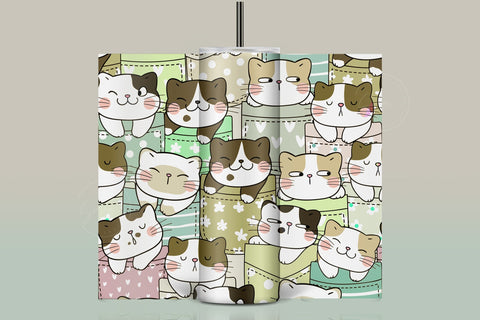 Cute Cats Skinny Tumbler Design, 20 oz Cute Cats Tumbler Wrap, Cute Cats Sublimation Wrap, Skinny Travel Tumbler Sublimation Syre Digital Creations 