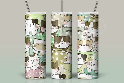 Cute Cats Skinny Tumbler Design, 20 oz Cute Cats Tumbler Wrap, Cute Cats Sublimation Wrap, Skinny Travel Tumbler Sublimation Syre Digital Creations 