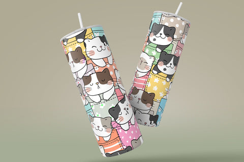 Cute Cats Skinny Tumbler Design, 20 oz Cute Cats Tumbler Wrap, Cute Cats Sublimation Wrap, Skinny Travel Tumbler Sublimation Syre Digital Creations 
