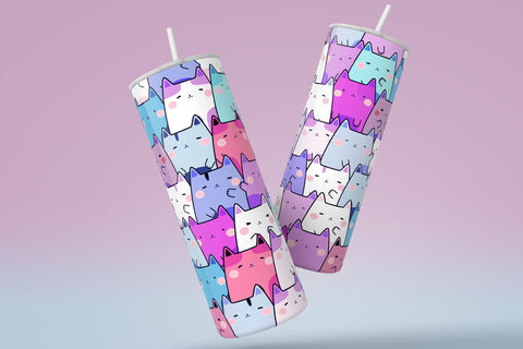 Cute Cats Skinny Tumbler Design, 20 oz Cute Cats Tumbler Wrap, Cute Cats Sublimation Wrap, Skinny Travel Tumbler Sublimation Syre Digital Creations 