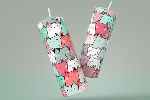Cute Cats Skinny Tumbler Design, 20 oz Cute Cats Tumbler Wrap, Cute Cats Sublimation Wrap, Skinny Travel Tumbler Sublimation Syre Digital Creations 