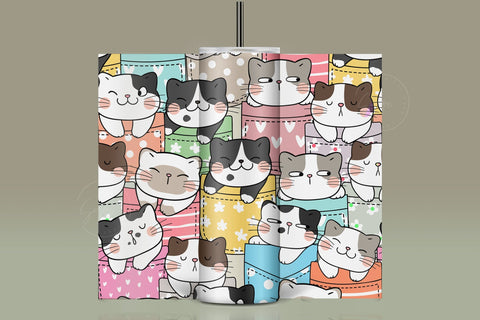 Cute Cats Skinny Tumbler Design, 20 oz Cute Cats Tumbler Wrap, Cute Cats Sublimation Wrap, Skinny Travel Tumbler Sublimation Syre Digital Creations 