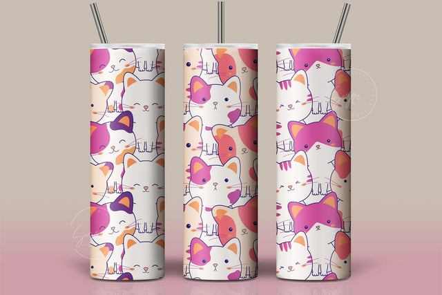 Cute Cats Skinny Tumbler Design, 20 oz Cute Cats Tumbler Wrap, Cute Cats Sublimation Wrap, Skinny Travel Tumbler Sublimation Syre Digital Creations 