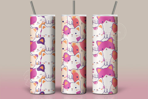 Cute Cats Skinny Tumbler Design, 20 oz Cute Cats Tumbler Wrap, Cute Cats Sublimation Wrap, Skinny Travel Tumbler Sublimation Syre Digital Creations 