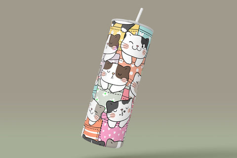 Cute Cats Skinny Tumbler Design, 20 oz Cute Cats Tumbler Wrap, Cute Cats Sublimation Wrap, Skinny Travel Tumbler Sublimation Syre Digital Creations 