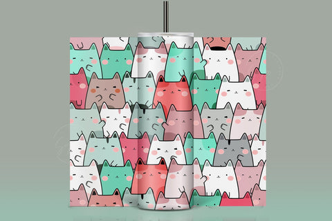 Cute Cats Skinny Tumbler Design, 20 oz Cute Cats Tumbler Wrap, Cute Cats Sublimation Wrap, Skinny Travel Tumbler Sublimation Syre Digital Creations 