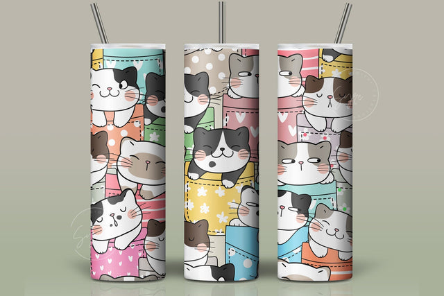 Cute Cats Skinny Tumbler Design, 20 oz Cute Cats Tumbler Wrap, Cute Cats Sublimation Wrap, Skinny Travel Tumbler Sublimation Syre Digital Creations 