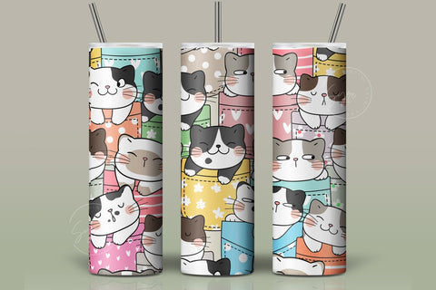 Cute Cats Skinny Tumbler Design, 20 oz Cute Cats Tumbler Wrap, Cute Cats Sublimation Wrap, Skinny Travel Tumbler Sublimation Syre Digital Creations 