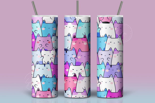Cute Cats Skinny Tumbler Design, 20 oz Cute Cats Tumbler Wrap, Cute Cats Sublimation Wrap, Skinny Travel Tumbler Sublimation Syre Digital Creations 