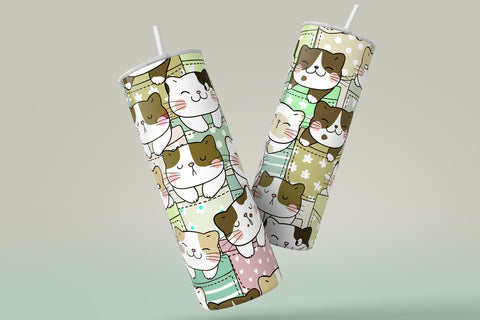 Cute Cats Skinny Tumbler Design, 20 oz Cute Cats Tumbler Wrap, Cute Cats Sublimation Wrap, Skinny Travel Tumbler Sublimation Syre Digital Creations 