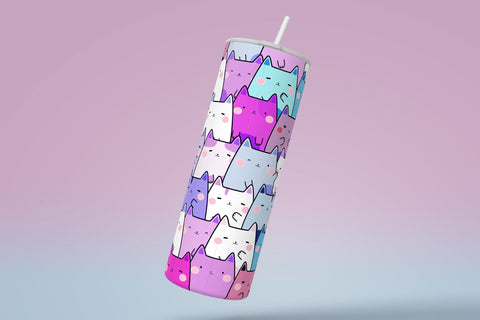 Cute Cats Skinny Tumbler Design, 20 oz Cute Cats Tumbler Wrap, Cute Cats Sublimation Wrap, Skinny Travel Tumbler Sublimation Syre Digital Creations 