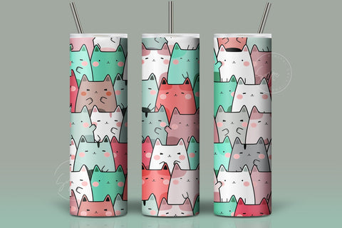 Cute Cats Skinny Tumbler Design, 20 oz Cute Cats Tumbler Wrap, Cute Cats Sublimation Wrap, Skinny Travel Tumbler Sublimation Syre Digital Creations 