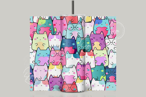 Cute Cats Skinny Tumbler Design, 20 oz Rainbow Cat Tumbler Wrap, Cute Cats Sublimation Wrap, Commercial Use Included, Skinny Travel Tumbler Sublimation Syre Digital Creations 