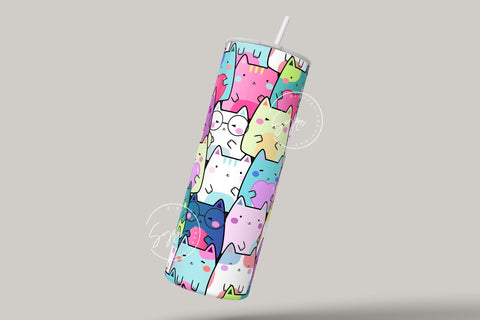 Cute Cats Skinny Tumbler Design, 20 oz Rainbow Cat Tumbler Wrap, Cute Cats Sublimation Wrap, Commercial Use Included, Skinny Travel Tumbler Sublimation Syre Digital Creations 