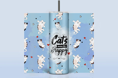 Cute Cats Skinny Tumbler Design, Cats Make Me Happy Print, 20 oz Cute Cats Tumbler Wrap, Funny Cat Text Sublimation, Skinny Travel Tumbler Sublimation Syre Digital Creations 