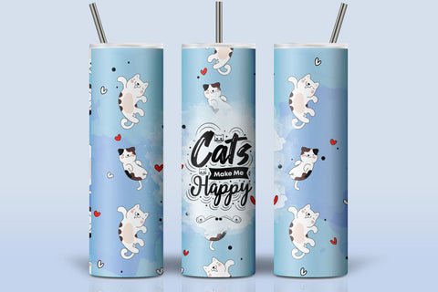 Cute Cats Skinny Tumbler Design, Cats Make Me Happy Print, 20 oz Cute Cats Tumbler Wrap, Funny Cat Text Sublimation, Skinny Travel Tumbler Sublimation Syre Digital Creations 