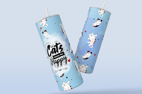 Cute Cats Skinny Tumbler Design, Cats Make Me Happy Print, 20 oz Cute Cats Tumbler Wrap, Funny Cat Text Sublimation, Skinny Travel Tumbler Sublimation Syre Digital Creations 
