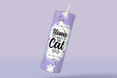 Cute Cats Skinny Tumbler Design, Home Is Where The Cat Is, 20 oz Cute Cats Tumbler Wrap, Funny Cat Text Sublimation, Skinny Travel Tumbler Sublimation Syre Digital Creations 