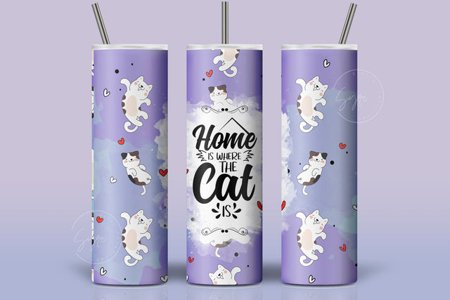 Cute Cats Skinny Tumbler Design, Home Is Where The Cat Is, 20 oz Cute Cats Tumbler Wrap, Funny Cat Text Sublimation, Skinny Travel Tumbler Sublimation Syre Digital Creations 