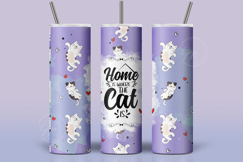 Cute Cats Skinny Tumbler Design, Home Is Where The Cat Is, 20 oz Cute Cats Tumbler Wrap, Funny Cat Text Sublimation, Skinny Travel Tumbler Sublimation Syre Digital Creations 