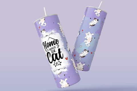 Cute Cats Skinny Tumbler Design, Home Is Where The Cat Is, 20 oz Cute Cats Tumbler Wrap, Funny Cat Text Sublimation, Skinny Travel Tumbler Sublimation Syre Digital Creations 