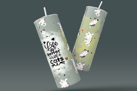 Cute Cats Skinny Tumbler Design, Life Is Better With Cats, 20 oz Cute Cats Tumbler Wrap, Funny Cat Text Sublimation Wrap, Cat Travel Tumbler Sublimation Syre Digital Creations 