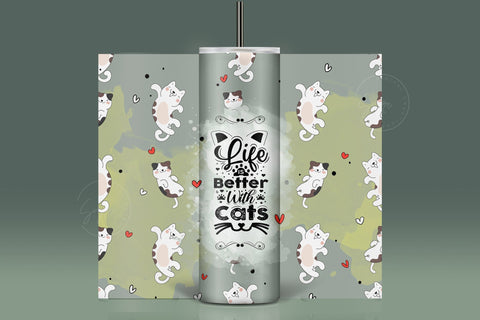 Cute Cats Skinny Tumbler Design, Life Is Better With Cats, 20 oz Cute Cats Tumbler Wrap, Funny Cat Text Sublimation Wrap, Cat Travel Tumbler Sublimation Syre Digital Creations 