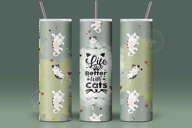 Cute Cats Skinny Tumbler Design, Life Is Better With Cats, 20 oz Cute Cats Tumbler Wrap, Funny Cat Text Sublimation Wrap, Cat Travel Tumbler Sublimation Syre Digital Creations 