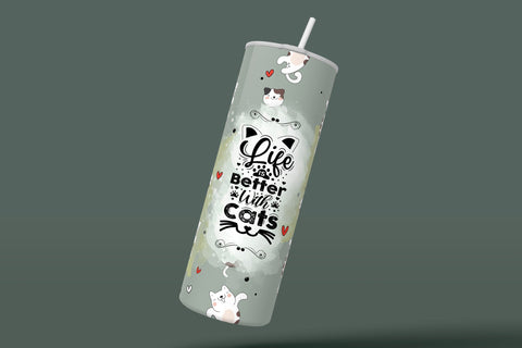 Cute Cats Skinny Tumbler Design, Life Is Better With Cats, 20 oz Cute Cats Tumbler Wrap, Funny Cat Text Sublimation Wrap, Cat Travel Tumbler Sublimation Syre Digital Creations 