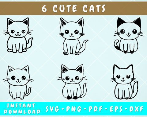 Cute Cats SVG Bundle, 6 Designs, Little Cats PNG, Cat Clipart, SVG For Kids SVG HappyDesignStudio 