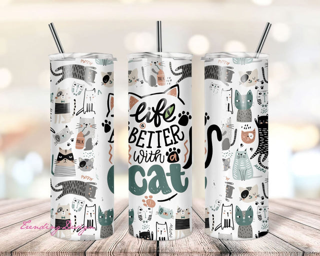 Cute Cats Tumbler PNG, Cat Tumbler Wrap, 20oz Skinny Tumbler, Cat Mom Tumbler, Cat Quote Tumbler, Inspiration Tumbler, Seamless Tumbler PNG Sublimation TrendingDesign 