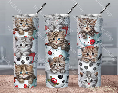 Cute Cats Tumbler PNG, Kitten SKINNY TUMBLER 20 Oz PNG Sublimation _HelArtShop_ 