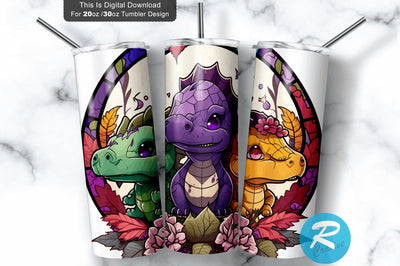 Cute Chibi Cartoon Dinosaurs Children 20 oz / 30 oz Tumbler PNG Sublimation Regulrcrative 
