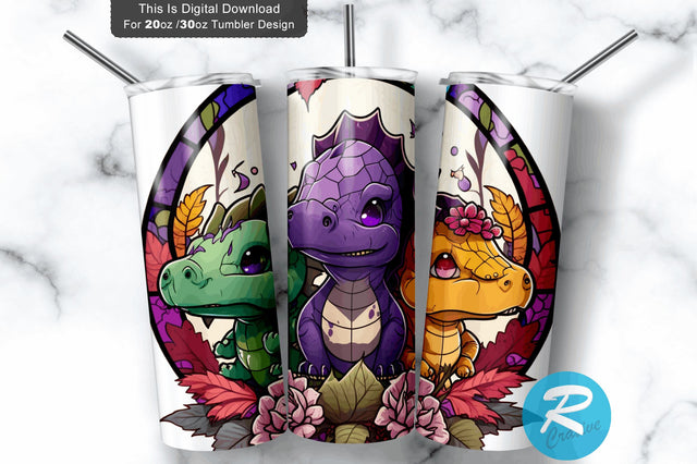 Cute Chibi Cartoon Dinosaurs Children 20 oz / 30 oz Tumbler PNG Sublimation Regulrcrative 